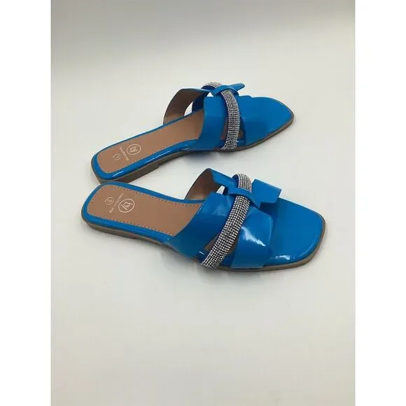 Women's Blue Rhinestone Cross Strap‎ Sandals Size 9 by Unbranded - Picture 5 of 8